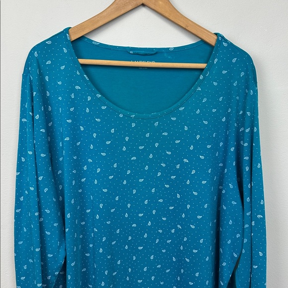 Lands End Supima Cotton Blue Paisley Long Sleeve Knee Length Nightgown 2X - Picture 3 of 8